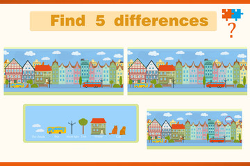 Find the difference in a children's game with houses and cats on the street