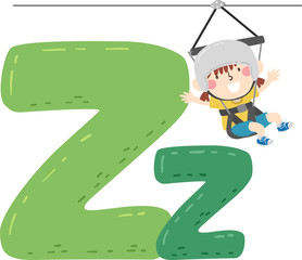 Kid Girl Ziplining Sport Alphabet Illustration