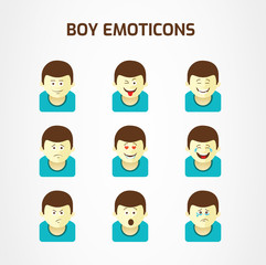 set of boy emoticons in cartoon style