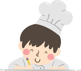 Kid Boy Chef Pencil Write Illustration