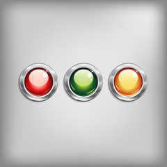 Red Green and Yellow glass button. Shiny round 3d icon. vector Illustration