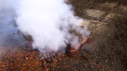 Boiling water chimney on the 54 km trek from Landmannalaugar, Iceland