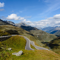 Furka mountain pass road in Swiss Alps