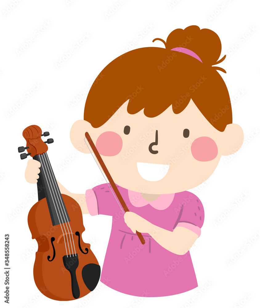 Wall mural Kid Girl Hold Viola Illustration