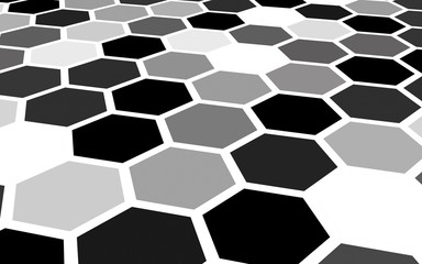 Honeycomb gray colored. Perspective view on polygon look like honeycomb. Isometric geometry. 3D illustration