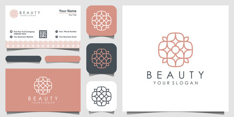 Minimalist elegant leaf and flower rose logo design for beauty, Cosmetics, yoga and spa. logo design and business card