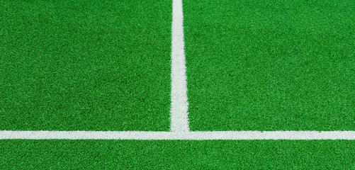 Line on grass from soccer field as panorama