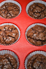 freshly baked chocolate muffins closeup