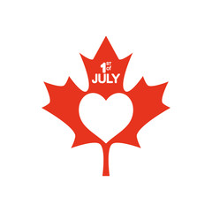 Canada day concept, maple leaf with heart icon, silhouette style