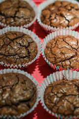 freshly baked chocolate muffins closeup