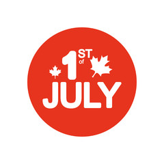 Canada day concept, 1st July lettering design with maple leaves decoration, block silhouette style