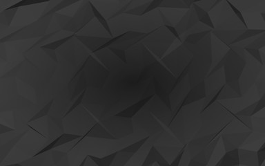 Fototapeta premium Black abstract background. Lowpoly backdrop. Gloomy crumpled paper. 3D illustration