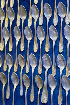 stainless steel tablespoons collection background