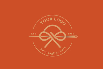 logo with hair combed in a bow or braid. linear logo for beauty salon or sewn hair