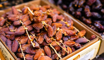 Spices, nuts and other food for sale at a market in the old city Jerusalem, Israel