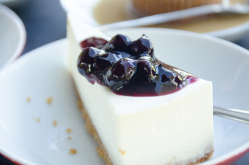 piece of blueberry cheesecake on plate
