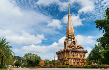Wat Chalong or Chalong temple the most popular tourist attractions in phuket thailand in sunny and good weather.