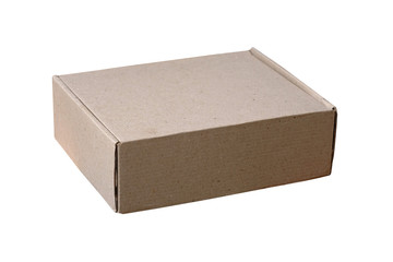 Cardboard box on a white background isolate. Closed brown box home delivery. A small rectangular...