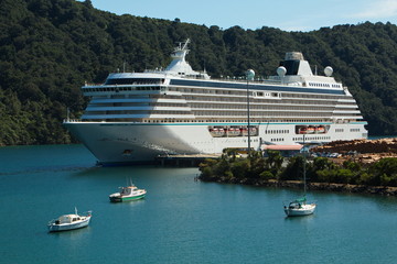 Cruiser ship in the Picton Harbour,Marlborough Region on South Island of New Zealand 
