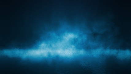 Fototapeta na wymiar Dark dramatic abstract scene background. Searchlight reflection on the pavement. Smoke, smog and fog