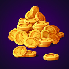 Tree stacks of golden coins. Illustration or icon for casual game