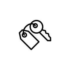 Room key vector icon in linear, outline icon isolated on white background