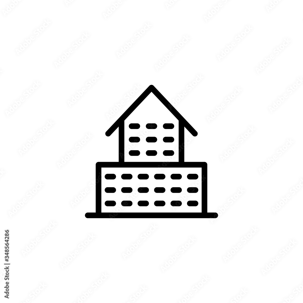 Poster big building vector icon in linear, outline icon isolated on white background