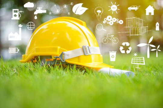 Yellow helmet on green with ecological icon