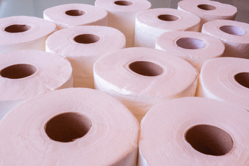 Photo of toilet papers from a aerial view. 
