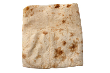Thin pita bread on a white background isolate. Armenian pita bread - unleavened flat bread, top view. lavash   with paprika piled into a square. National cuisine of Armenia.