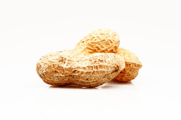 Organic and fresh composition from nuts on the white isolated background