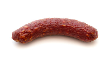 Homemade smoked sausage isolated on white background