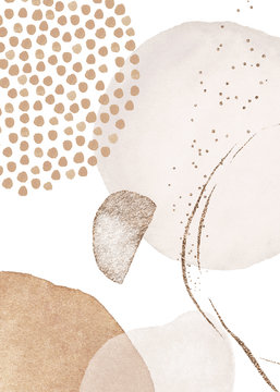 Fototapeta Border. Blush, pink, ivory, beige watercolor Illustration and gold elements, on white background. Abstract modern print set. Logo. Wall art. Poster. Business card.