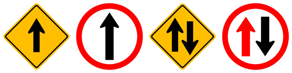 Go straight and Two way traffic road vector sign isolated on background
