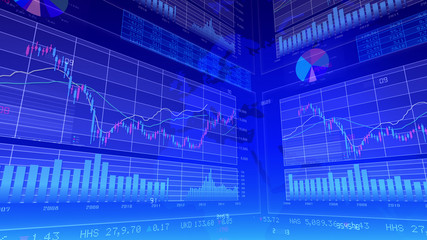 Business Data Graph finance Chart Bar 3D illustration background.