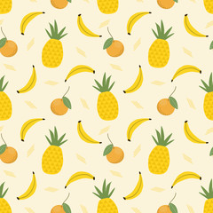 pineapple and banana seamless pattern.