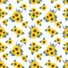Sunflowers field background seamless pattern.