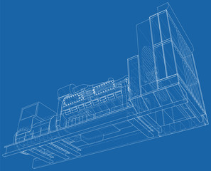 High voltage industrial standby dieasel generator at a power generation. The layers of visible and invisible lines are separated. EPS10 format. Wire-frame.