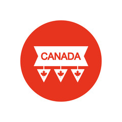canada day concept, decorative ribbon with pennants with maple leaves icon, block silhouette style