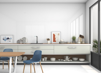 3d rendering modern white Kitchen interior. front view