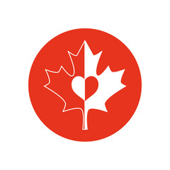 Canada day concept, maple leaf with heart icon, block silhouette style