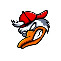 Duck athletic club vector logo concept isolated on white background for badge, emblem and t shirt printing. Modern sport team mascot badge design.