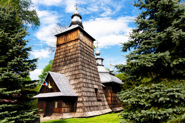 Wooden orthodox church in Chyrowa village near Jaslo, Low Beskids (Beskid Niski), Poland - obrazy, fototapety, plakaty