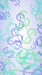 Multicolored translucent dollar signs on white background. 3D illustration