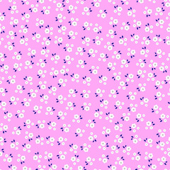 Beautiful seamless patterns, small white flower design placed randomly distributed on a pink background. Design, used for fabric, textiles, publications, gift wrapping, vector illustration
