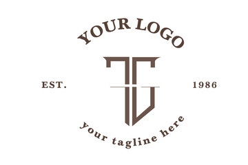 Monogram fg with the shape of the shield. Classic male logo F and G. Lettering logotype