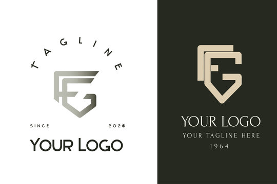 Monogram fg with the shape of the shield. Classic male logo F and G. Lettering logotype set