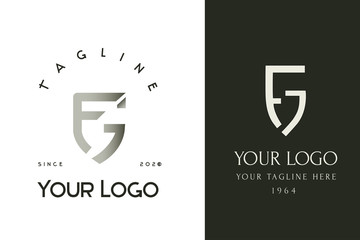 Monogram fg with the shape of the shield. Classic male logo F and G. Lettering logotype set