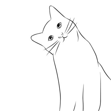 recommend clip art: Cute Cat Line art vector design, black and white