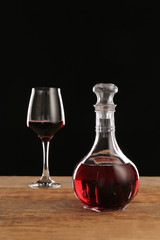 Glassware of tasty wine on table